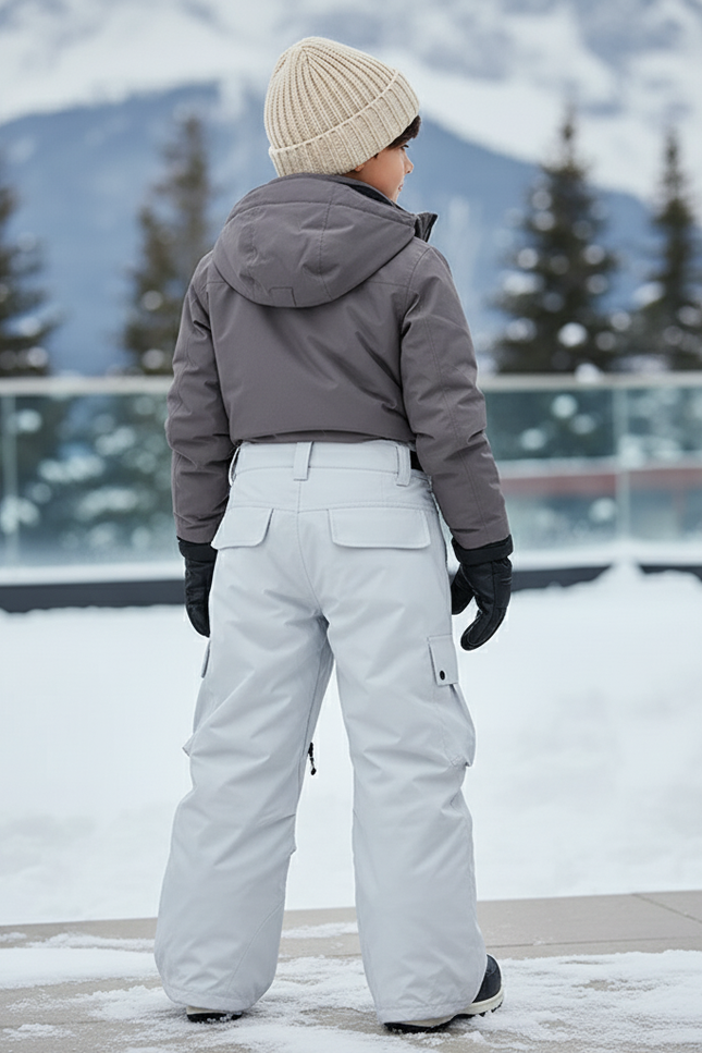 Pantalon De Ski Gris Clair Ample Imperméable Cargo Enfant - Polyester - vue 2
