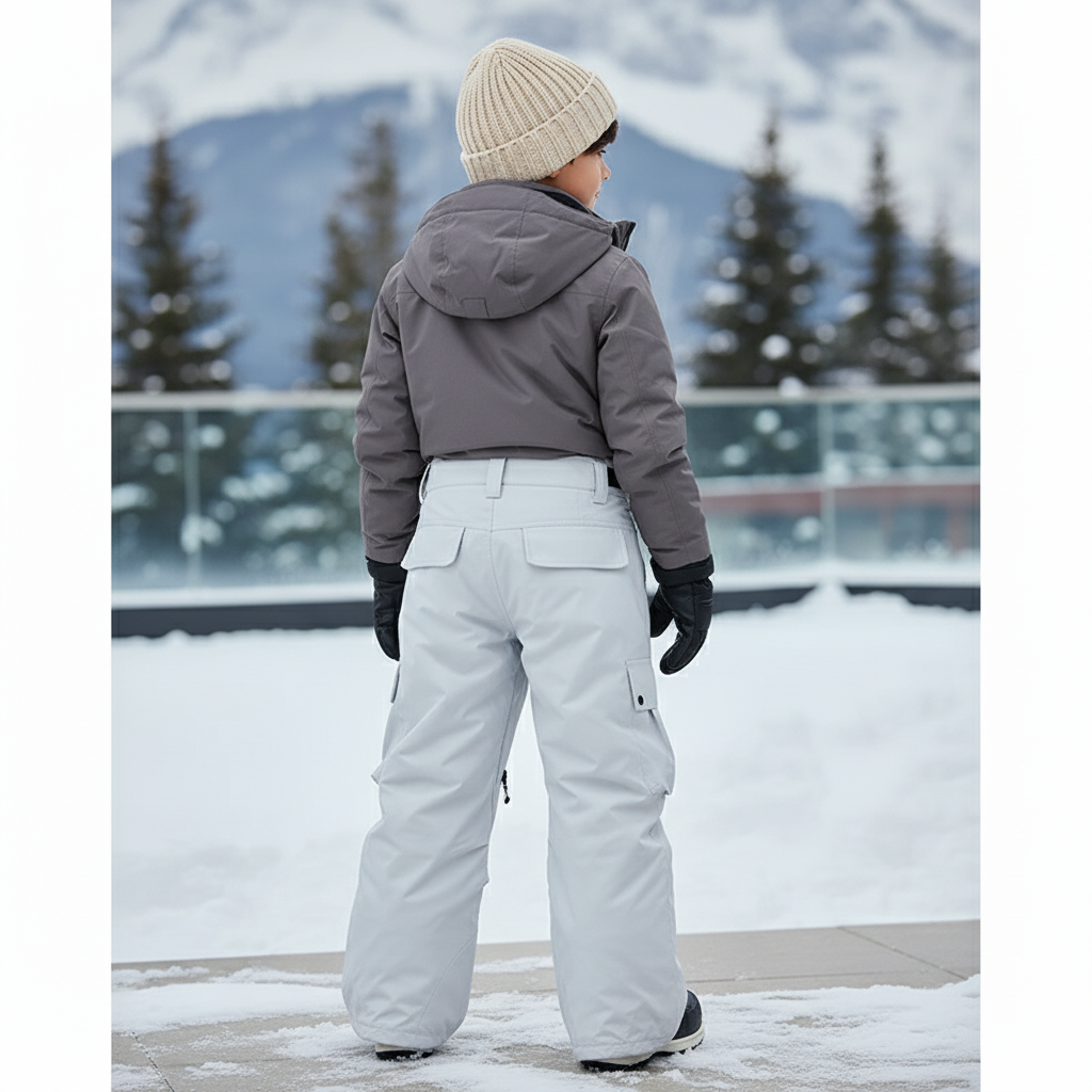 Pantalon De Ski Gris Clair Ample Imperméable Cargo Enfant - Polyester - vue 2