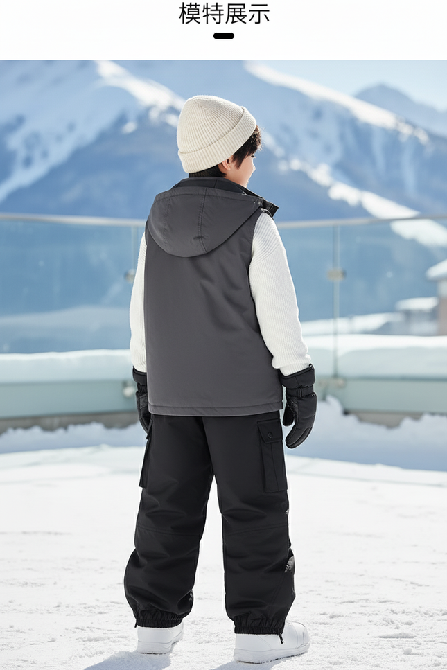 Pantalon De Ski Noir Ample Imperméable Cargo Enfant - Polyester - vue 2
