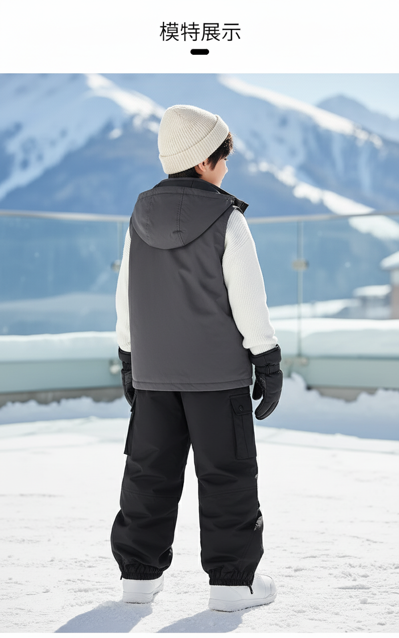 Pantalon De Ski Noir Ample Imperméable Cargo Enfant - Polyester - vue 2