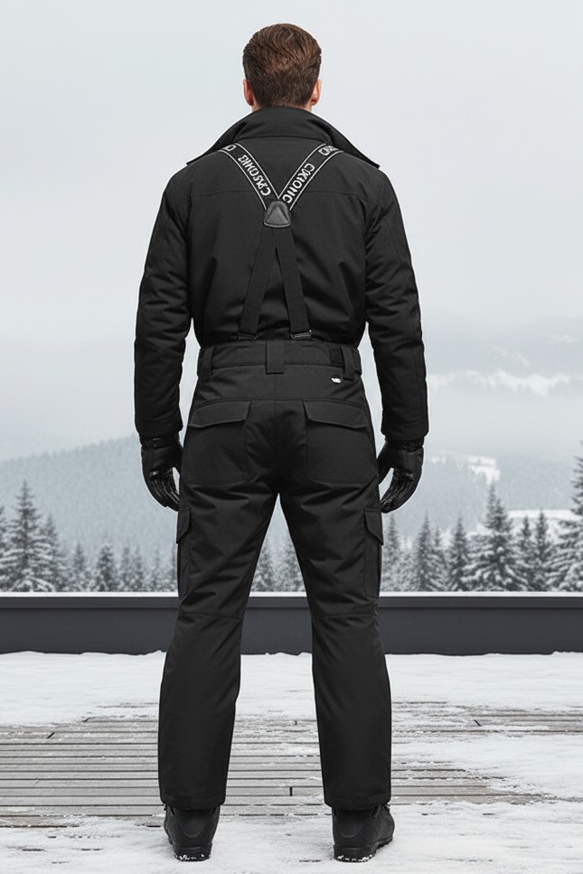 Pantalon De Ski Noir Cargo Imperméable Bretelles Homme - Polyester - vue 2