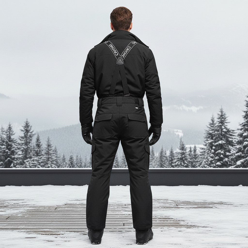 Pantalon De Ski Noir Cargo Imperméable Bretelles Homme - Polyester - vue 2