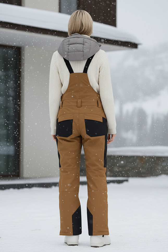 Pantalon De Ski Marron Noir Imperméable Bretelles Femme - Polyester - vue 2