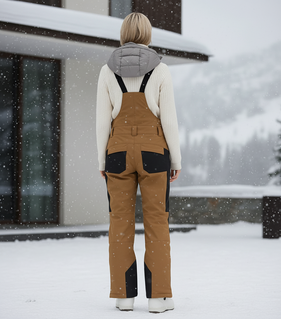 Pantalon De Ski Marron Noir Imperméable Bretelles Femme - Polyester - vue 2