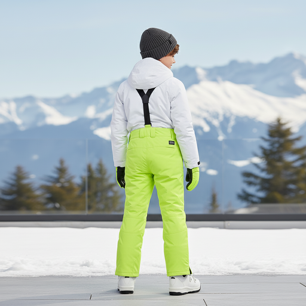 Pantalon De Ski Enfant Vert Fluo Imperméable Salopette Hiver - Polyester - vue 2