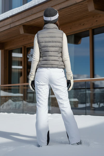 Pantalon De Ski Blanc Imperméable Bretelles Damier Femme - Polyester - vue 2