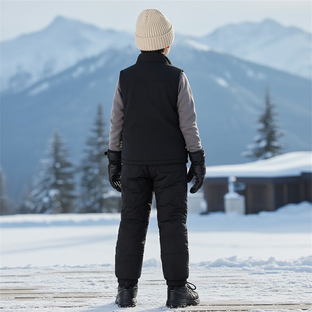 Pantalon De Ski Enfant Noir Matelassé Épais Chaud - Polyester - vue 2