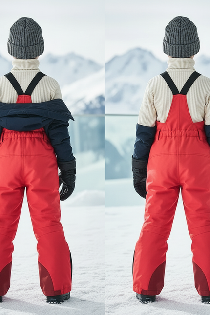Pantalon De Ski Rouge Bretelles Imperméable Enfant Matelassé - Polyester - vue 2