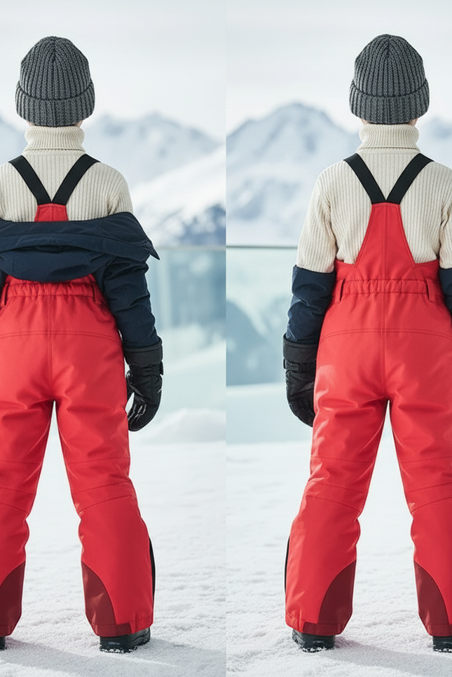 Pantalon De Ski Rouge Bretelles Imperméable Enfant Matelassé - Polyester - vue 2