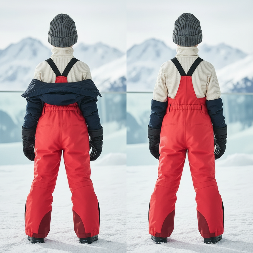 Pantalon De Ski Rouge Bretelles Imperméable Enfant Matelassé - Polyester - vue 2