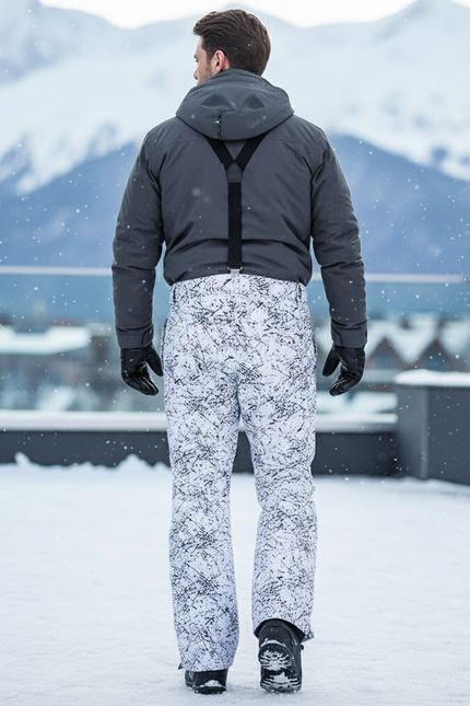 Pantalon De Ski Blanc Imprimé Noir Imperméable Homme - Polyester - vue 2