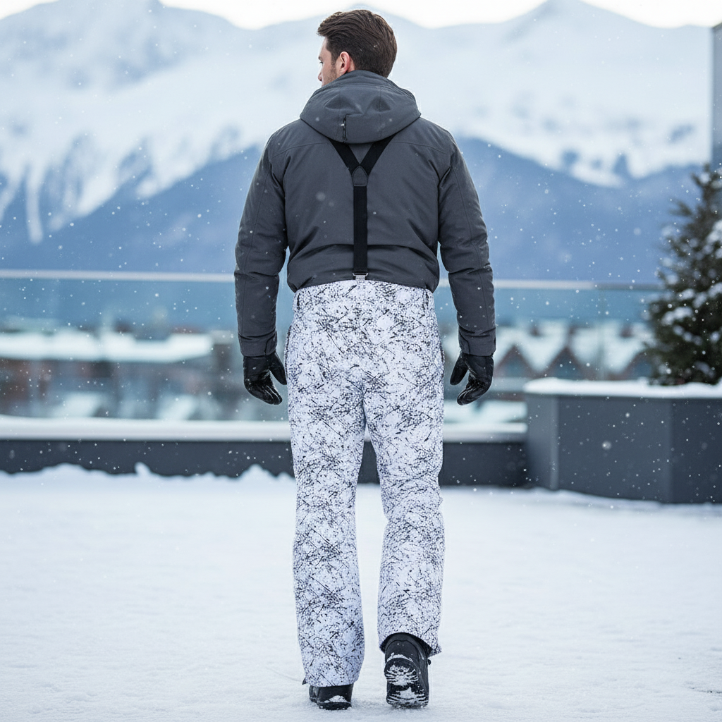 Pantalon De Ski Blanc Imprimé Noir Imperméable Homme - Polyester - vue 2