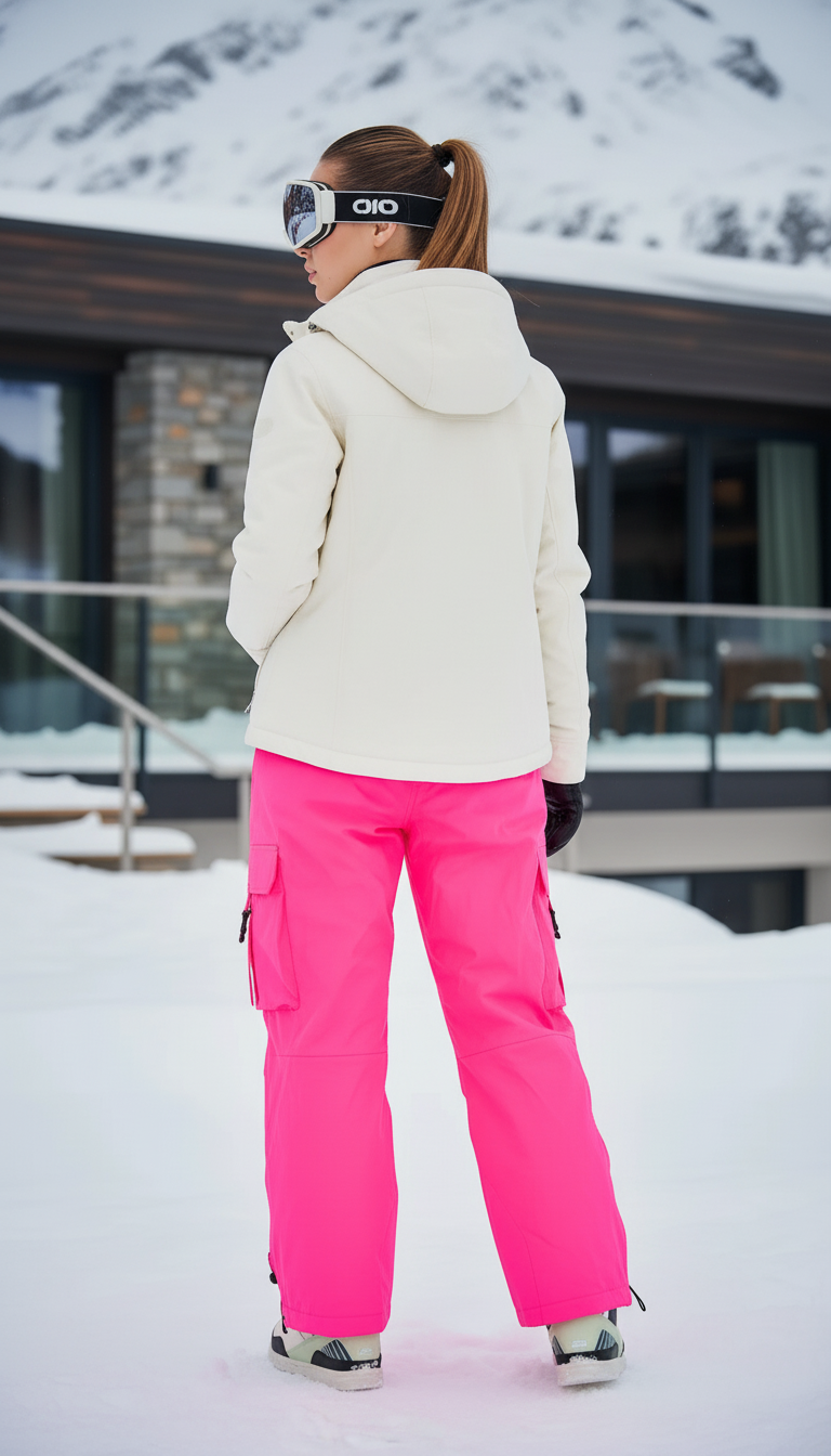 Pantalon De Ski Rose Vif Ample Imperméable Cargo Hiver - Polyester - vue 2