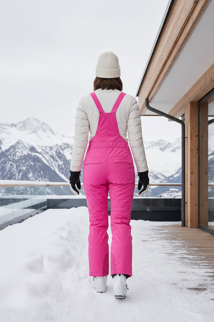 Pantalon De Ski Rose Vif Bretelles Imperméable Femme Hiver - Polyester - vue 2