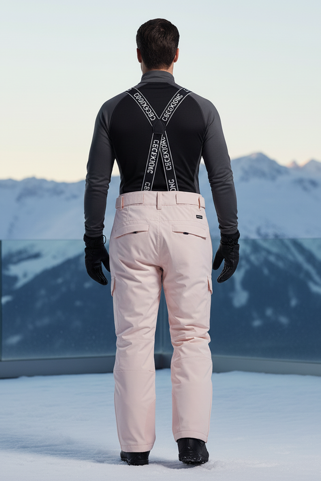 Pantalon De Ski Rose Poudré Imperméable Bretelles Homme - Polyester - vue 2