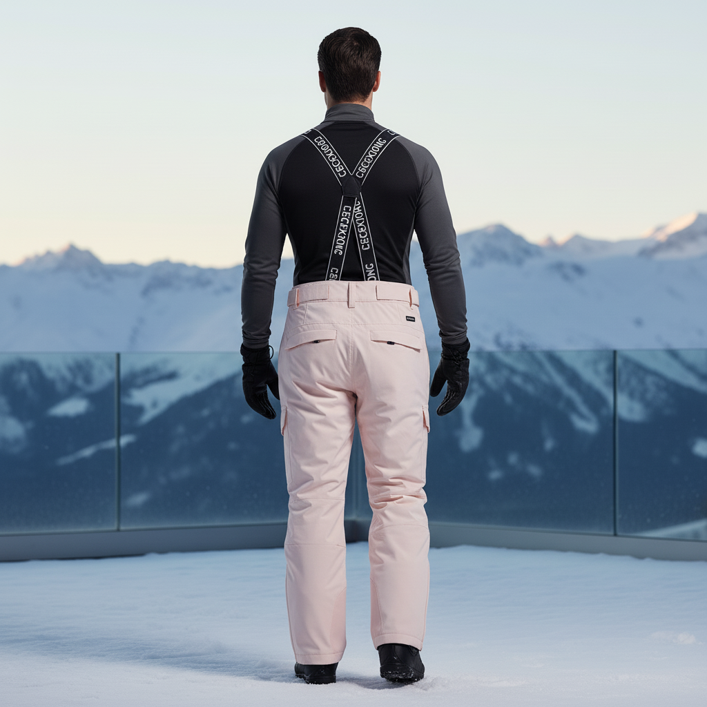 Pantalon De Ski Rose Poudré Imperméable Bretelles Homme - Polyester - vue 2