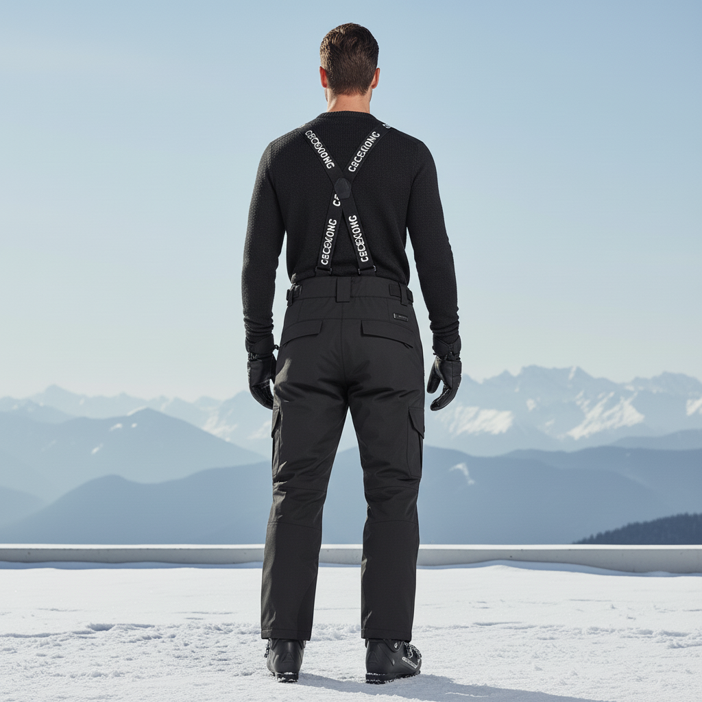 Pantalon De Ski Noir Imperméable Bretelles Homme - Polyester - vue 2