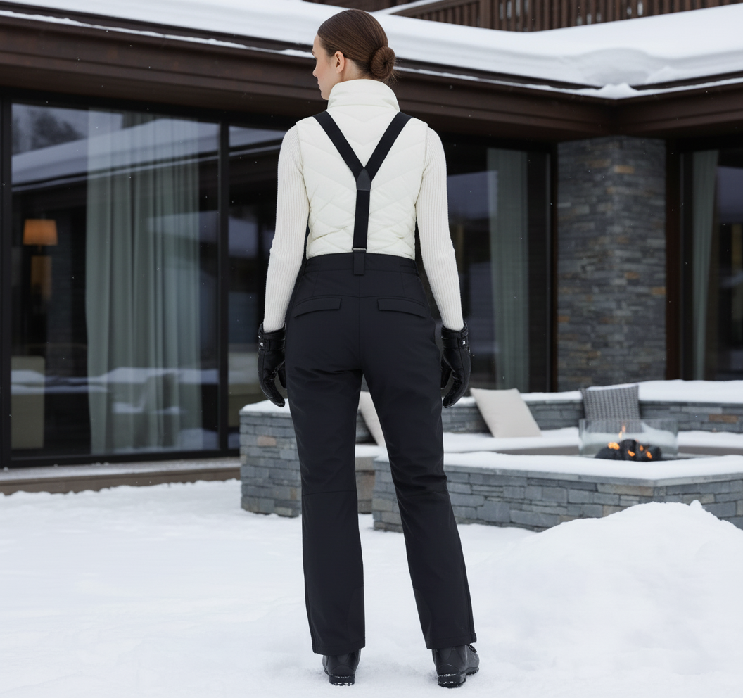 Pantalon De Ski Noir Bretelles Imperméable Chaud Ample - Polyester - vue 2