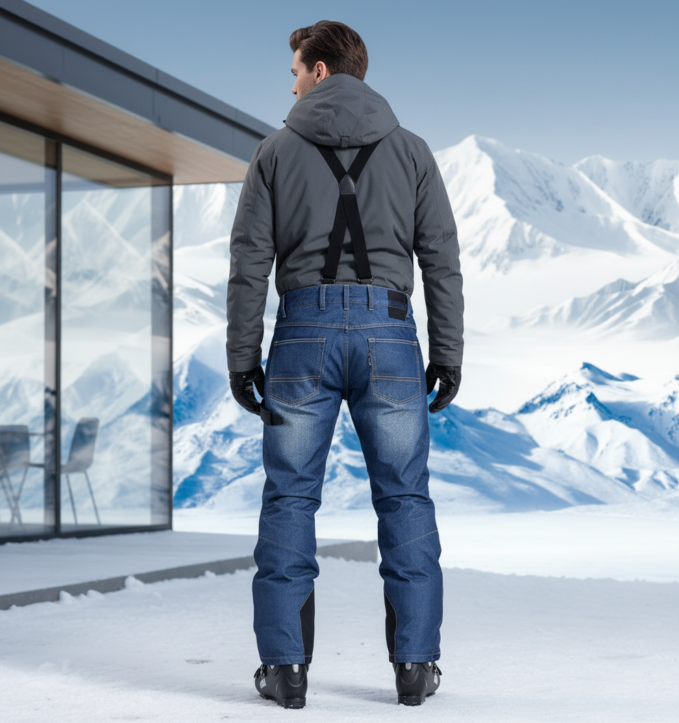 Pantalon De Ski Bleu Imperméable Bretelles Homme Hiver - Jean - vue 2