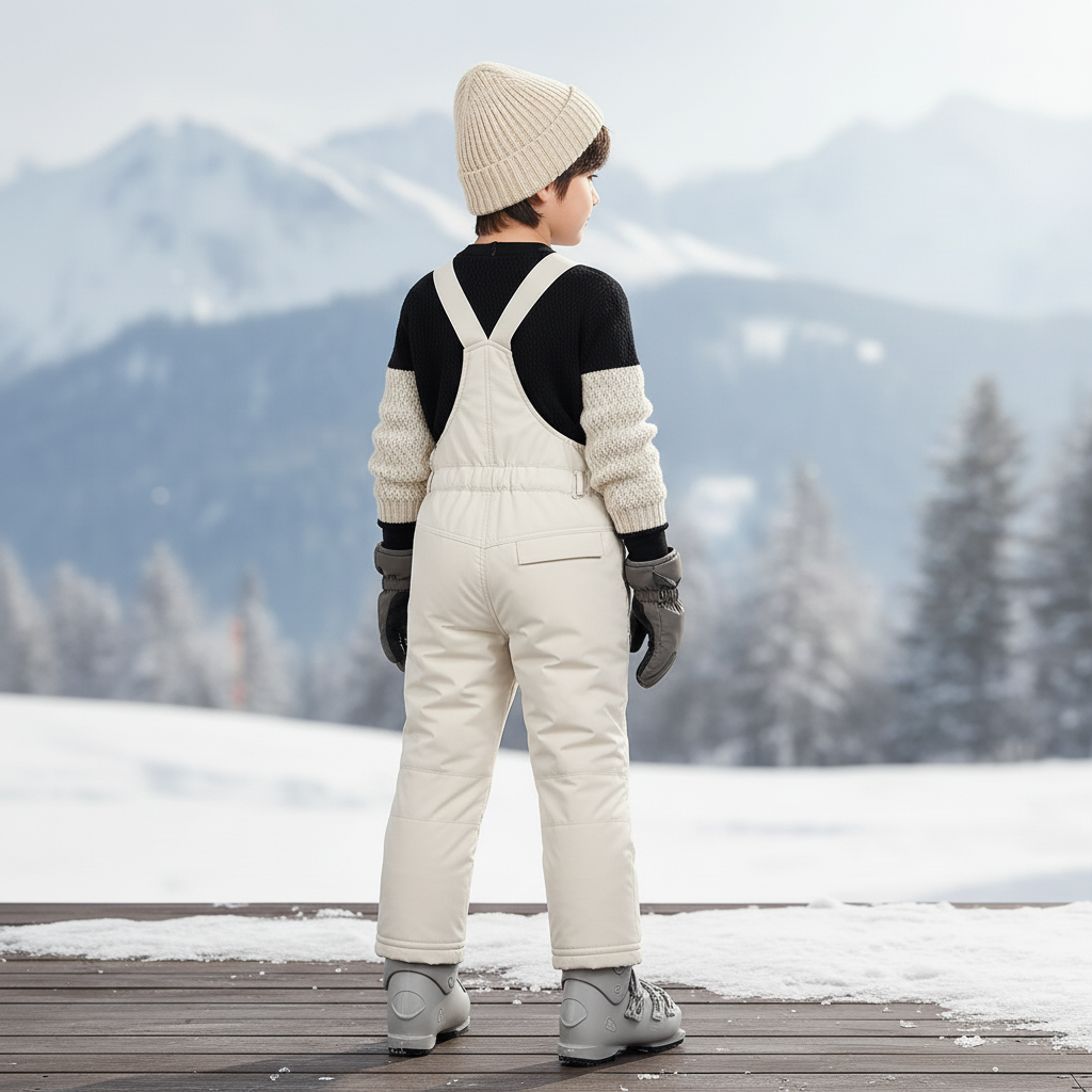 Pantalon De Ski Enfant Crème Matelassé Salopette Hiver - Beige Polyester - vue 2