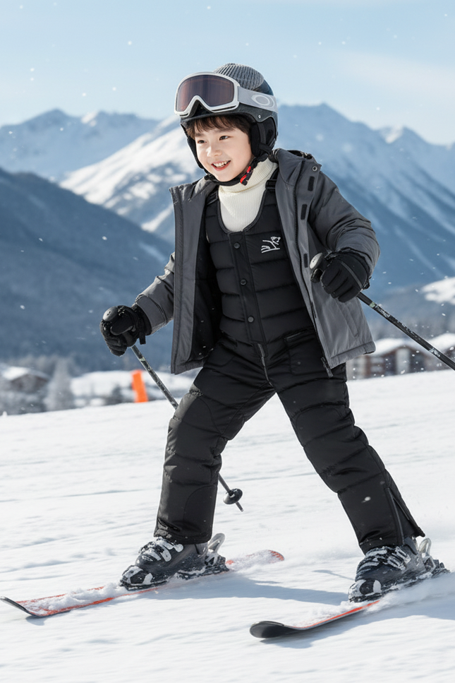 Pantalon De Ski Noir Matelassé Bretelles Enfant - Polyester - vue 3