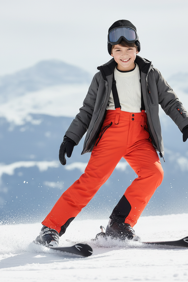 Pantalon De Ski Orange Imperméable Bretelles Chaud Unisexe - Polyester - vue 3