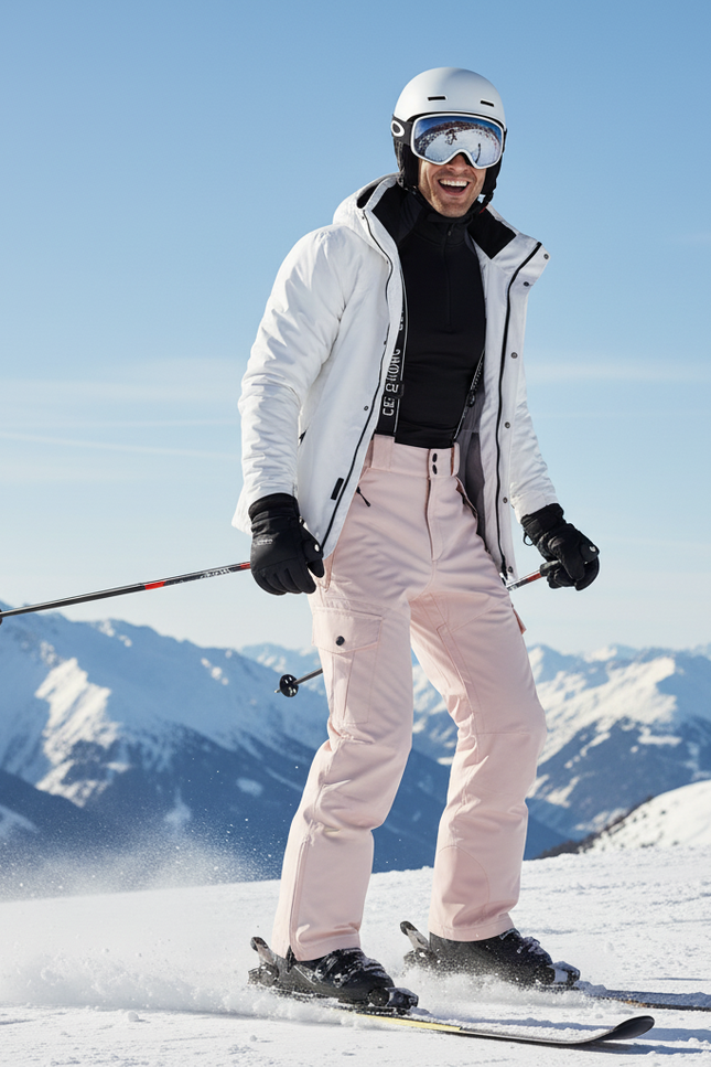 Pantalon De Ski Rose Poudré Imperméable Bretelles Homme - Polyester - vue 3