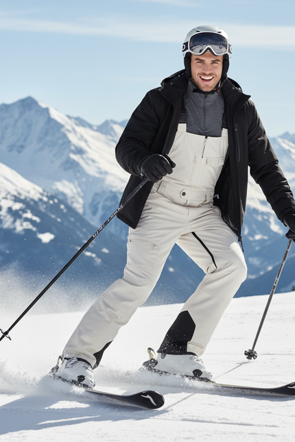 Pantalon De Ski Salopette Beige Imperméable Coupe Droite Homme - Polyester - vue 3