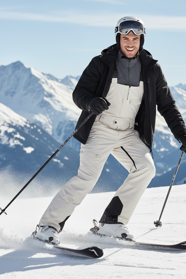 Pantalon De Ski Salopette Beige Imperméable Coupe Droite Homme - Polyester - vue 3