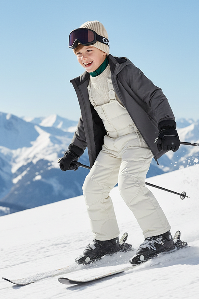 Pantalon De Ski Enfant Crème Matelassé Imperméable Hiver - Beige Polyester - vue 3