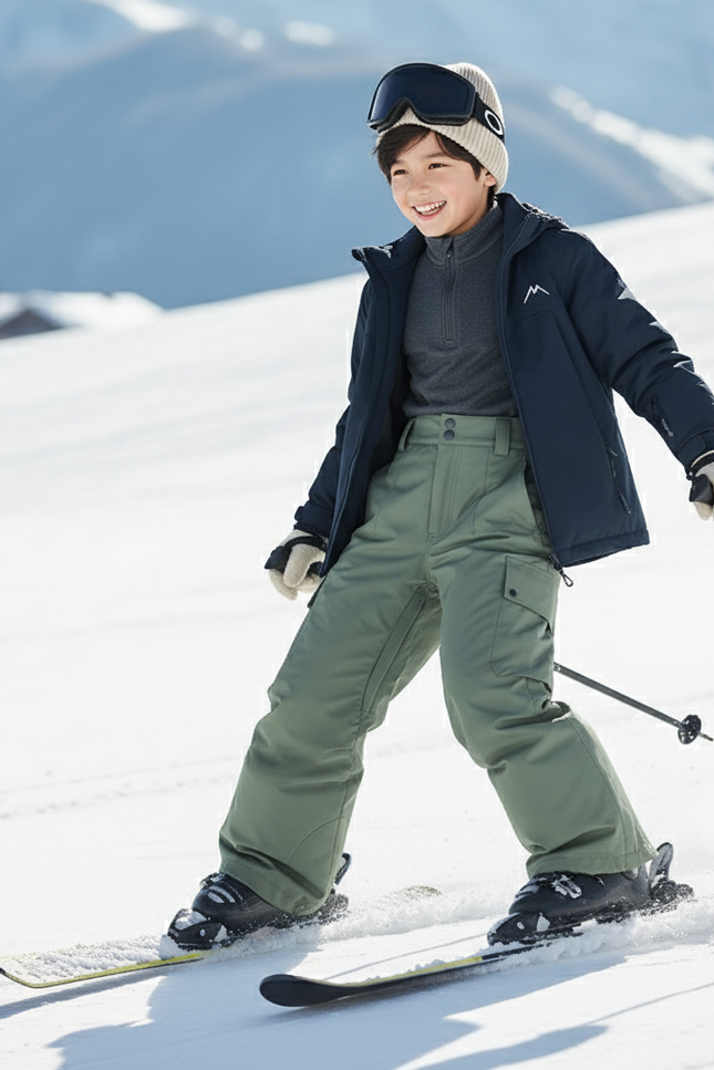 Pantalon De Ski Kaki Imperméable Ample Cargo Enfant - Polyester - vue 3