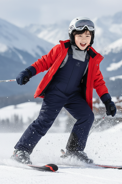 Pantalon De Ski Enfant Bleu Marine Bretelles Imperméable Hiver - Polyester - vue 3