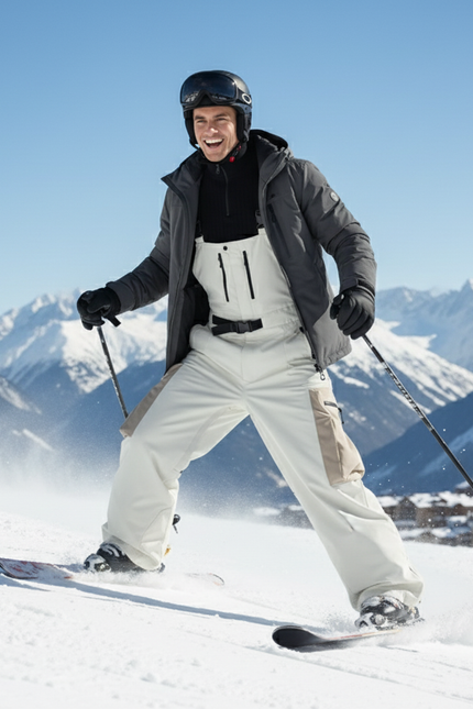 Pantalon De Ski Crème Imperméable Salopette Unisexe Chaud - Beige Polyester - vue 3