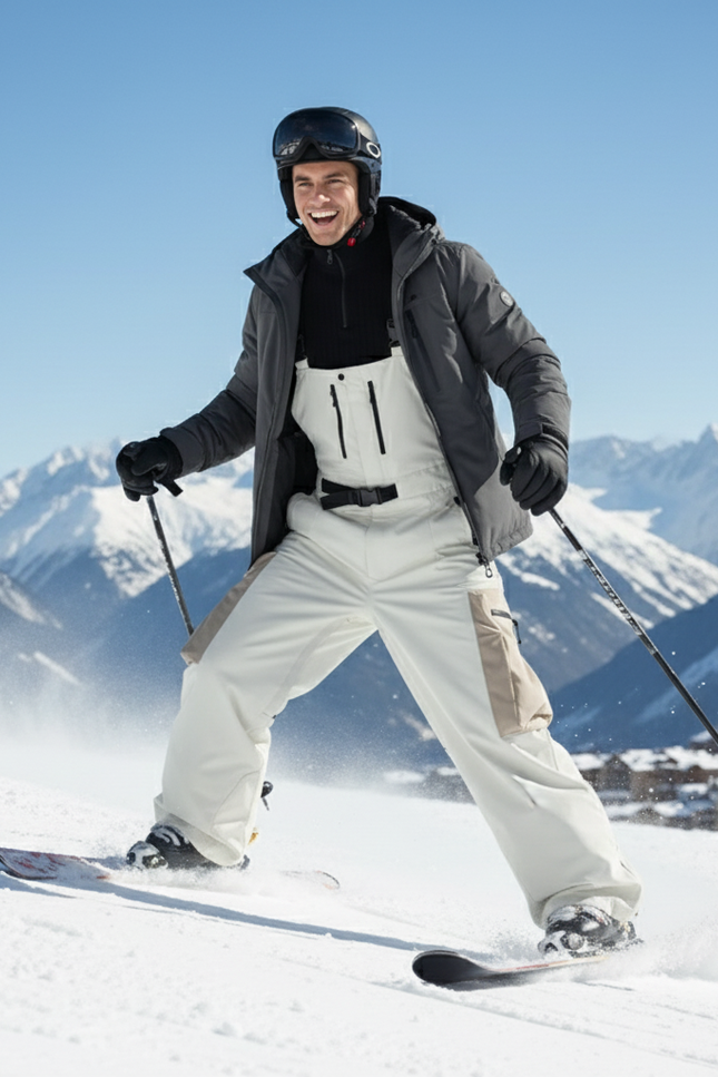 Pantalon De Ski Crème Imperméable Salopette Unisexe Chaud - Beige Polyester - vue 3