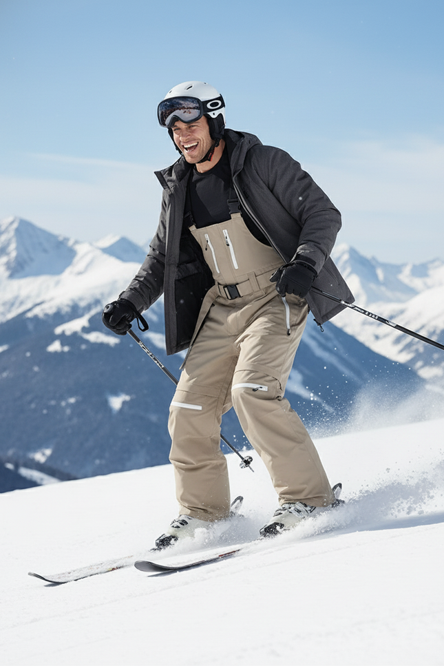 Pantalon De Ski Beige Cargo Ample Bretelles Homme - Polyester - vue 3