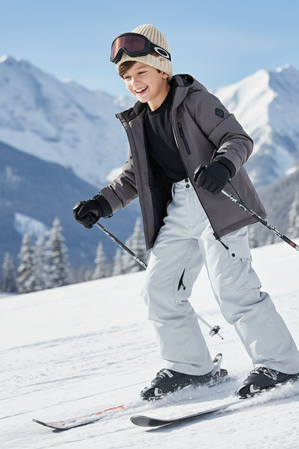 Pantalon De Ski Gris Clair Ample Imperméable Cargo Enfant - Polyester - vue 3