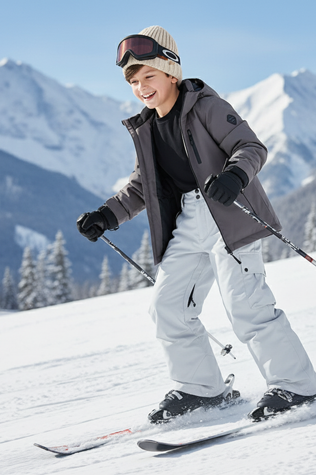 Pantalon De Ski Gris Clair Ample Imperméable Cargo Enfant - Polyester - vue 3