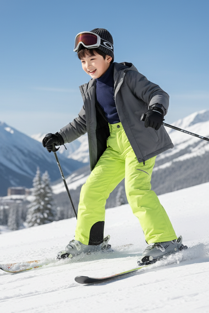 Pantalon De Ski Enfant Vert Fluorescent Bretelles Imperméable - Polyester - vue 3