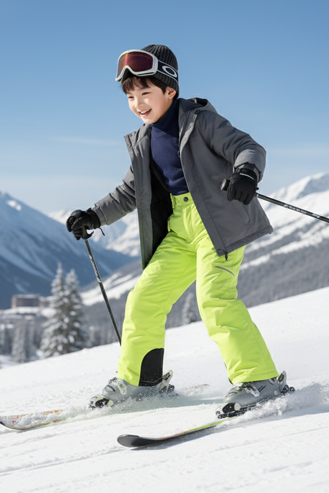 Pantalon De Ski Enfant Vert Fluorescent Bretelles Imperméable - Polyester - vue 3