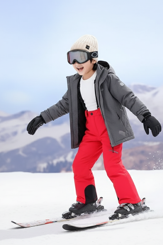Pantalon De Ski Rouge Enfant Imperméable Bretelles Hiver - Polyester - vue 3
