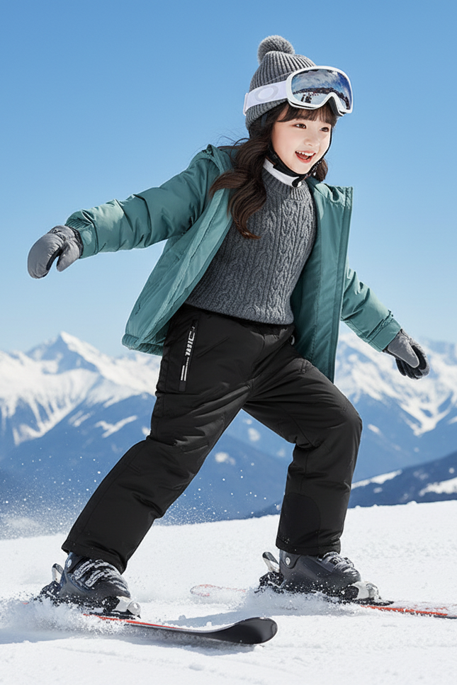Pantalon De Ski Noir Matelassé Enfant Imperméable Chaud - Polyester - vue 3