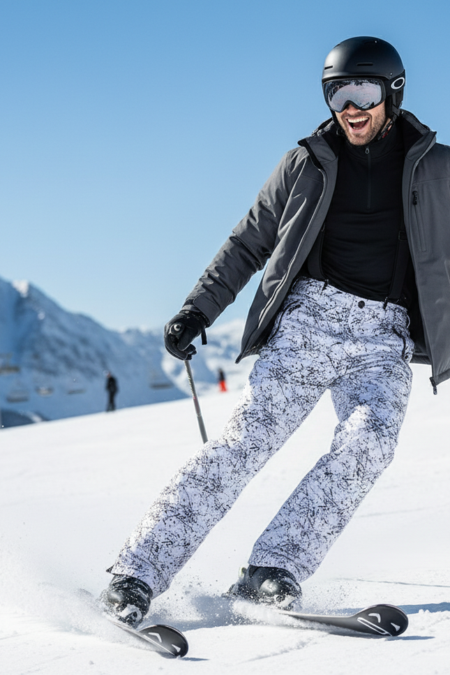 Pantalon De Ski Blanc Imprimé Noir Imperméable Homme - Polyester - vue 3