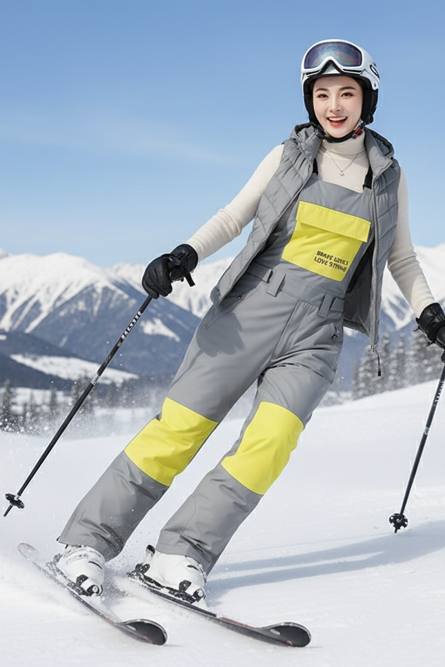 Pantalon De Ski Gris Bicolore Bretelles Imperméable Unisexe - Polyester - vue 3