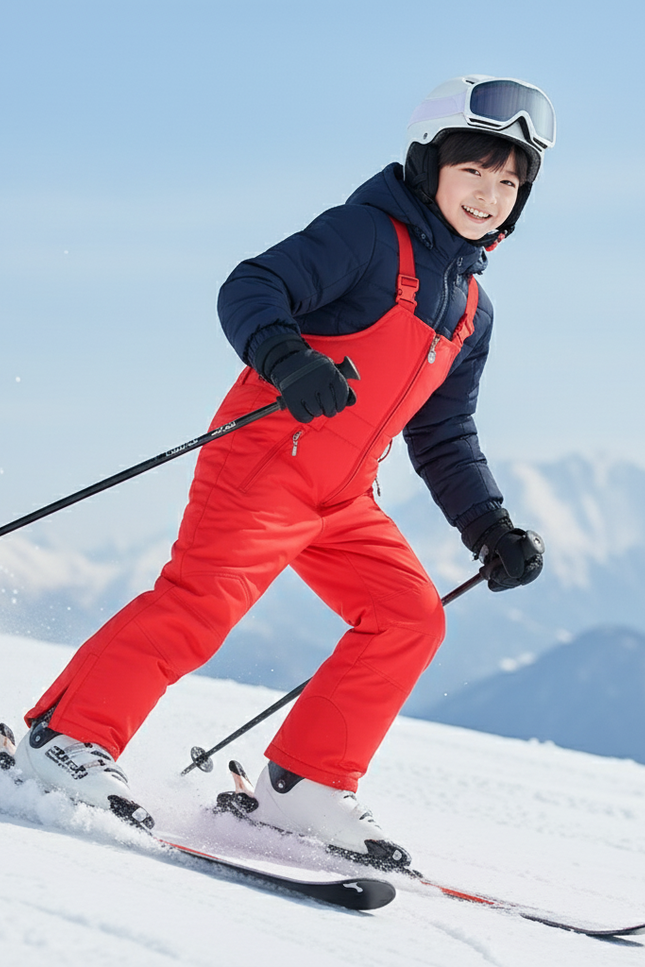 Pantalon De Ski Enfant Rouge Bretelles Imperméable Matelassé - Polyester - vue 3