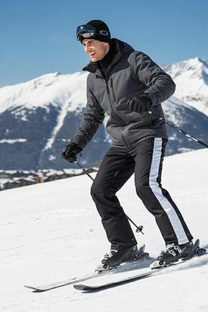 Pantalon De Ski Noir Bande Blanche Imperméable Homme - Polyester - vue 3