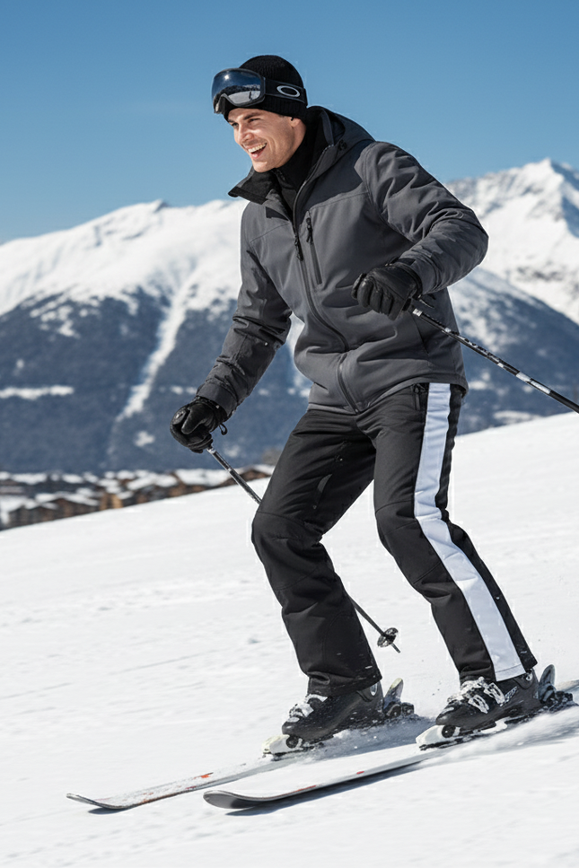 Pantalon De Ski Noir Bande Blanche Imperméable Homme - Polyester - vue 3
