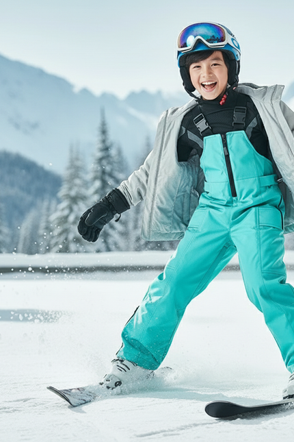 Pantalon De Ski Enfant Turquoise Imperméable Bretelles Matelassé - Vert Polyester - vue 3