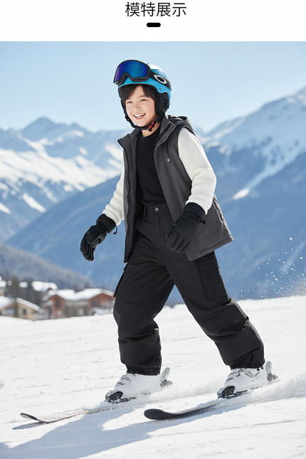 Pantalon De Ski Noir Ample Imperméable Cargo Enfant - Polyester - vue 3