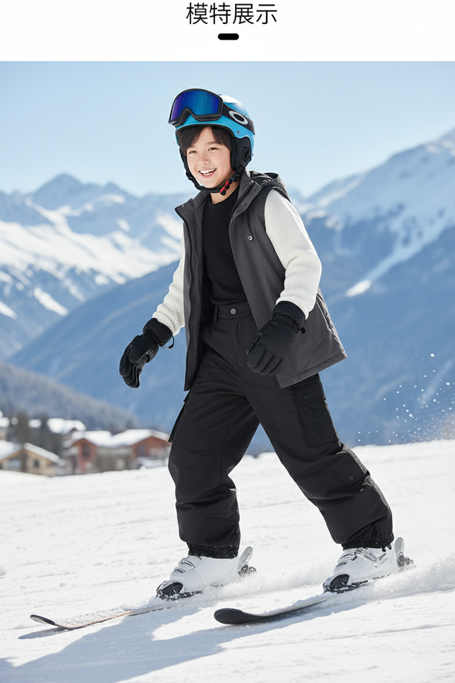 Pantalon De Ski Noir Ample Imperméable Cargo Enfant - Polyester - vue 3