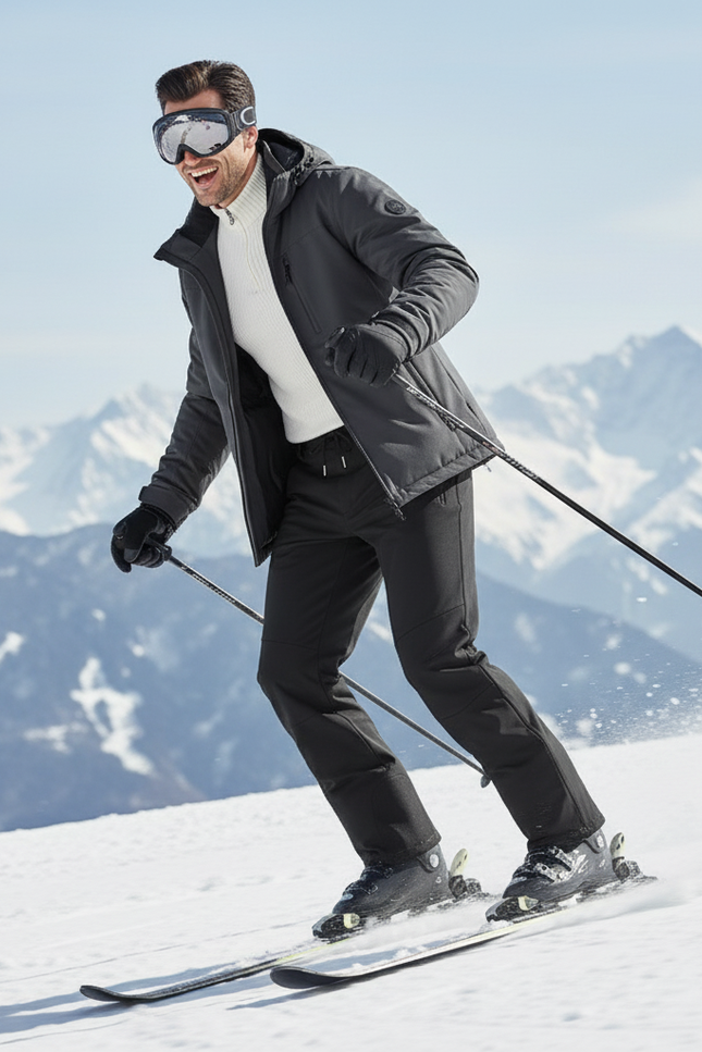 Pantalon De Ski Noir Homme Imperméable Coupe Droite Hiver - Polyester - vue 3